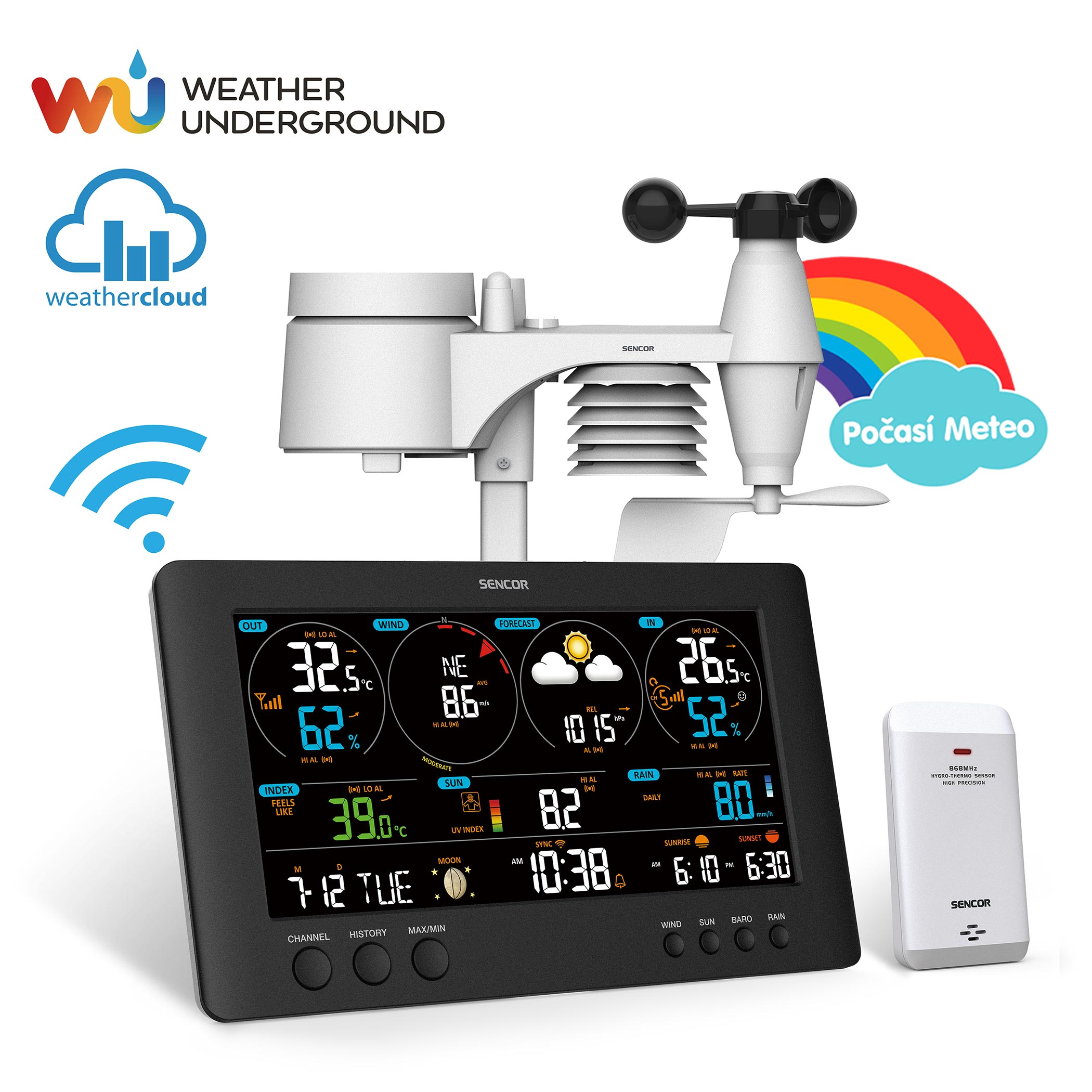 Wireless Weather Station Temperature Humidity Sensor Colorful LCD