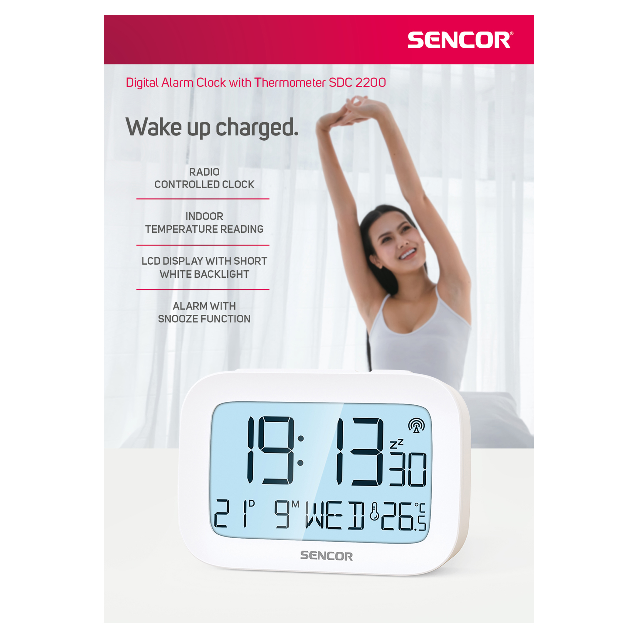 Digital Alarm Clock with Thermometer, SDC 2200