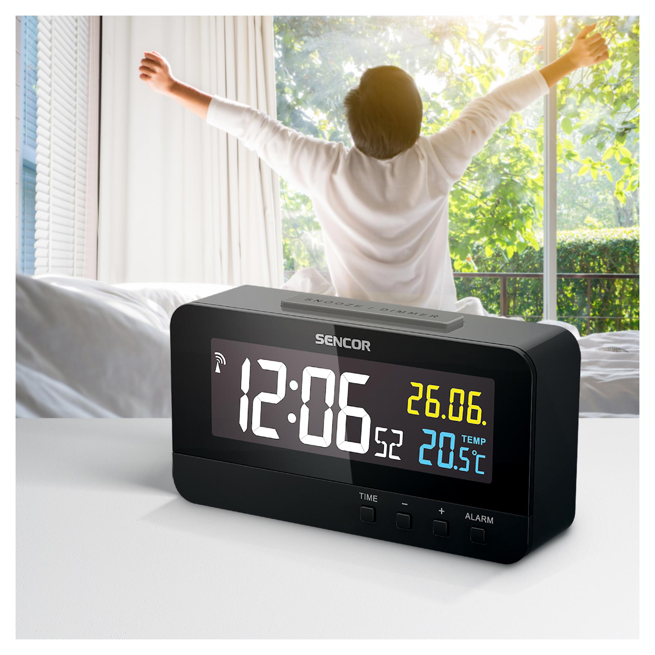 Digital Clock with Time, Date, Indoor Temperature, 2 Alarm Clocks