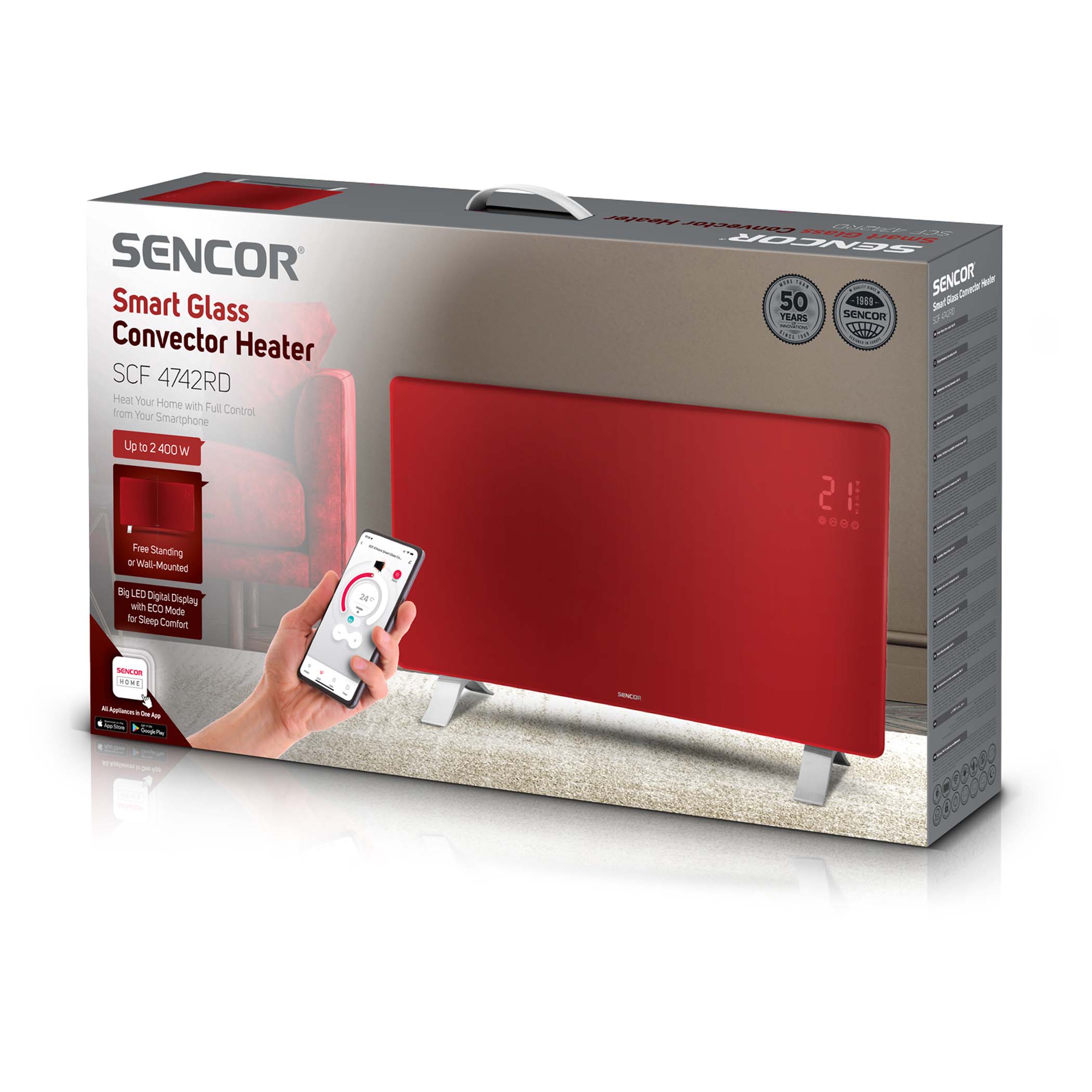 Smart Wi-Fi glass convection heater | SCF 4742RD | Sencor