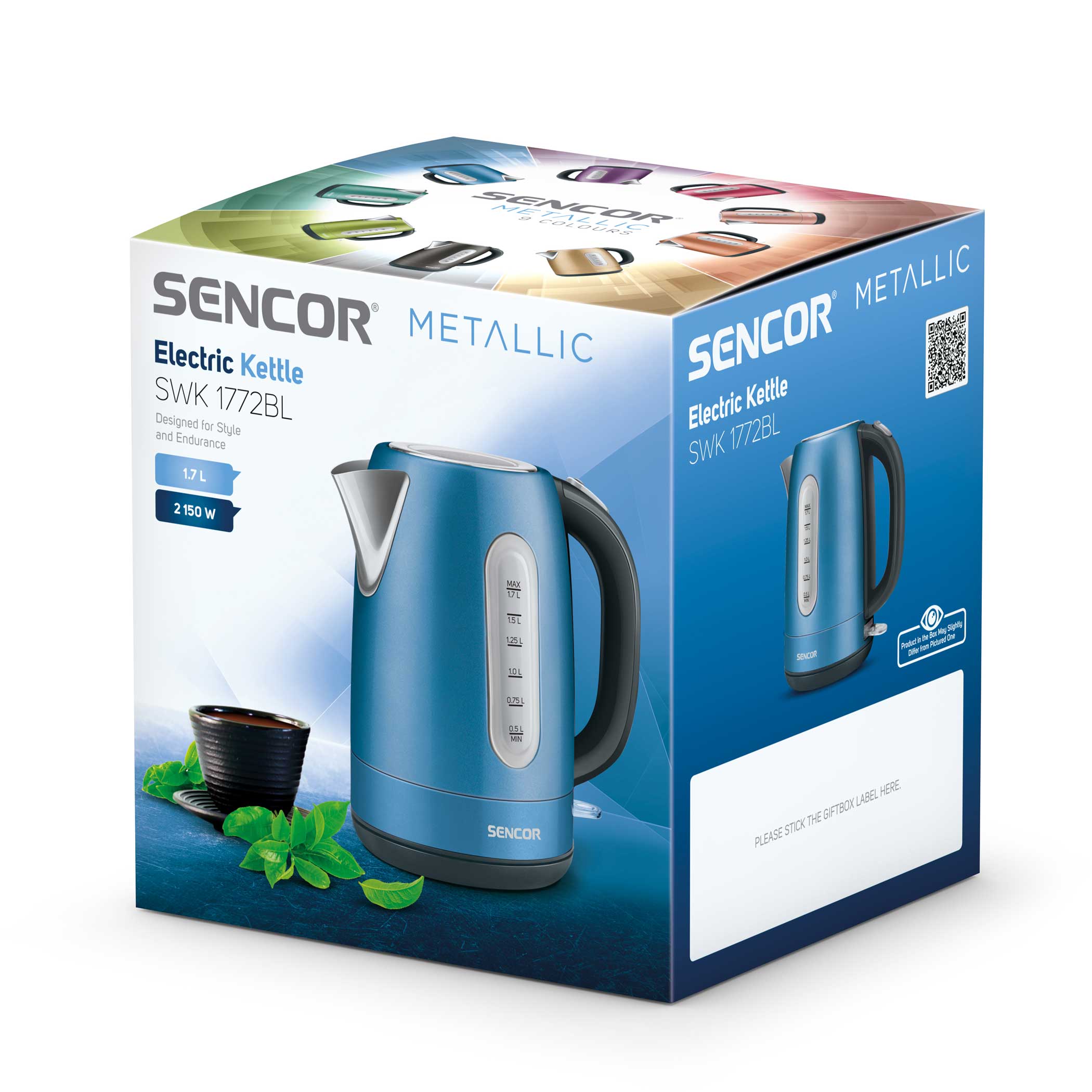 Sencor SWK1571BL Electric Kettle with Display and Power Cord Base, Blue  (Metallic) 