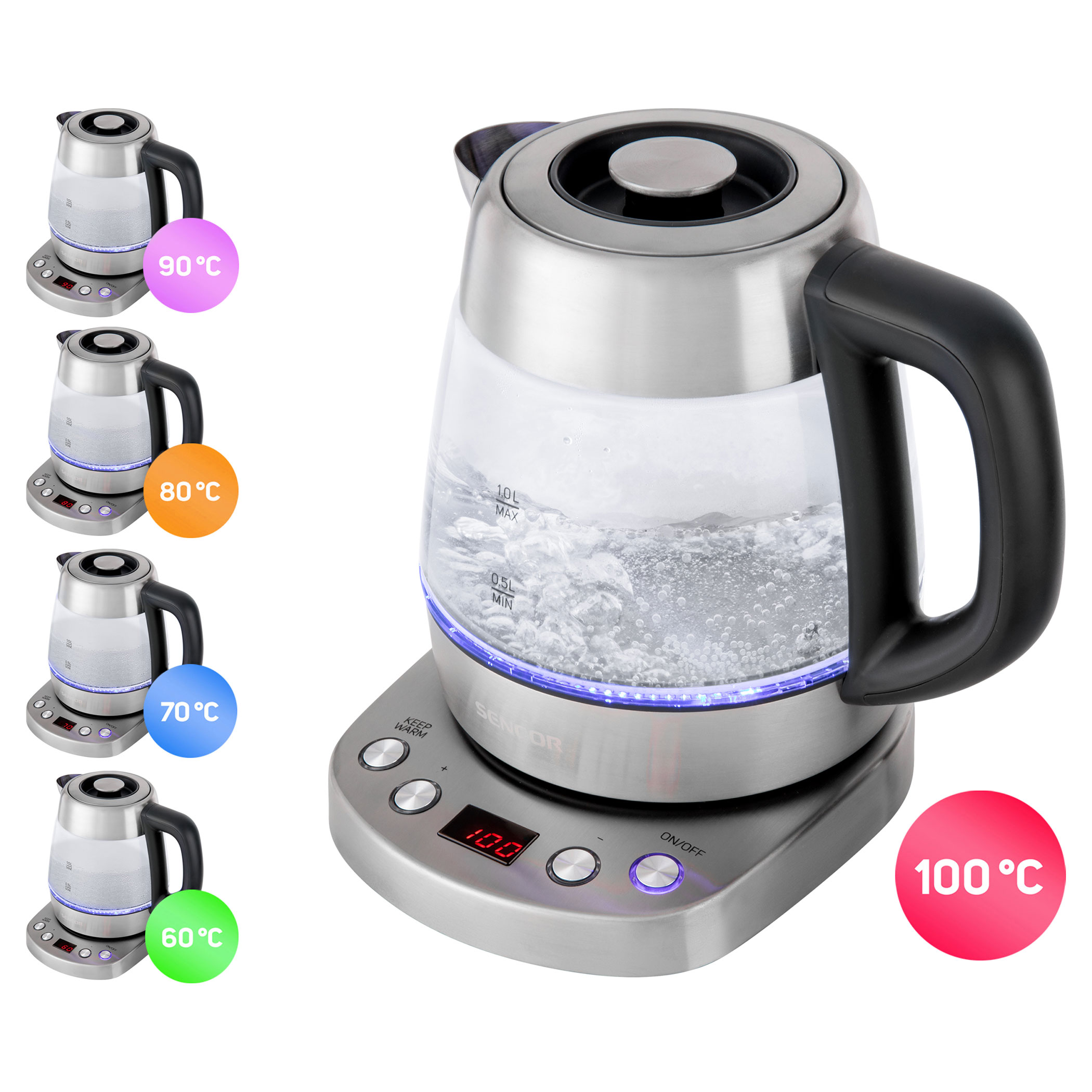 Electric kettle with tea strainer, SWK 1080SS