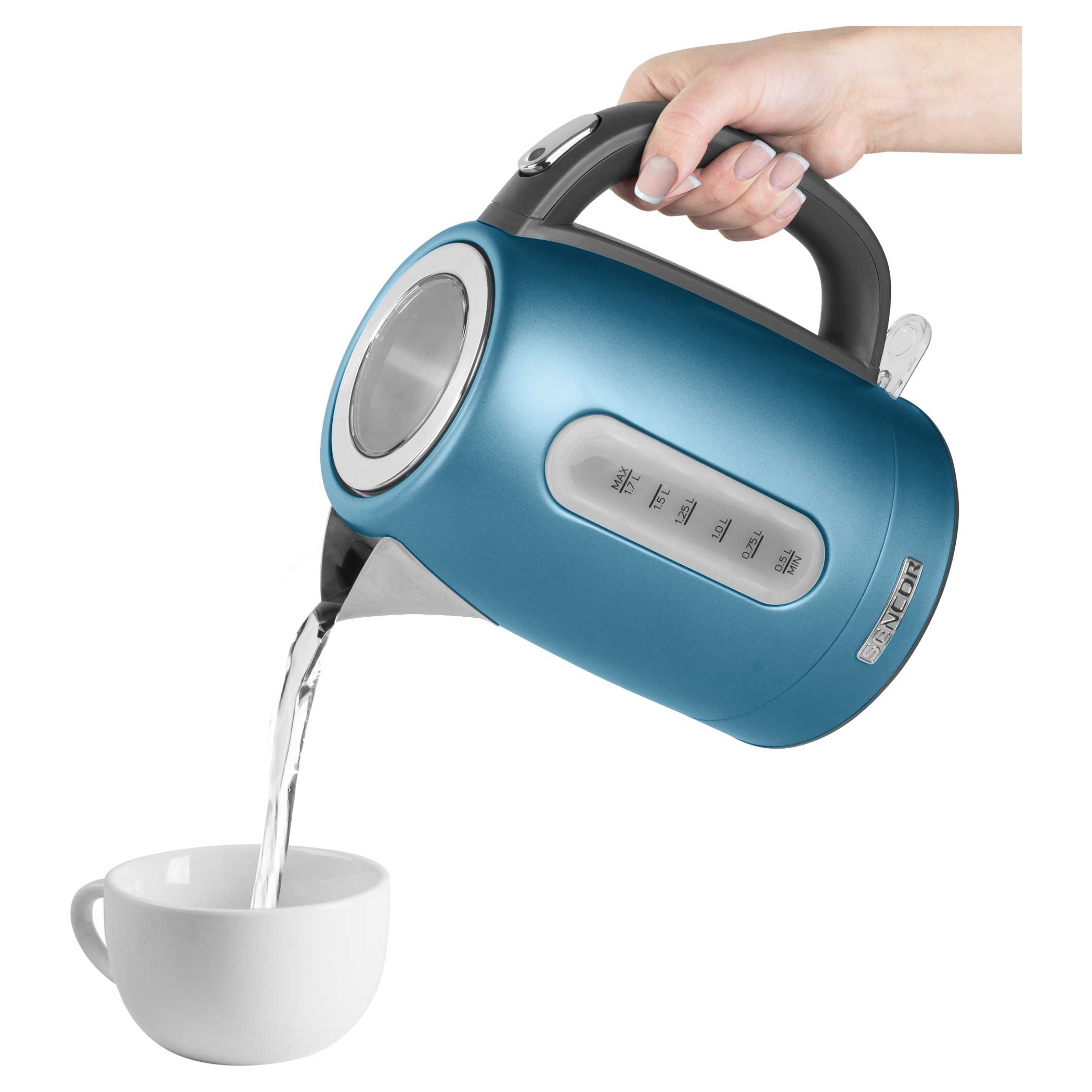 Sencor SWK1571BL Electric Kettle with Display and Power Cord Base, Blue  (Metallic) 