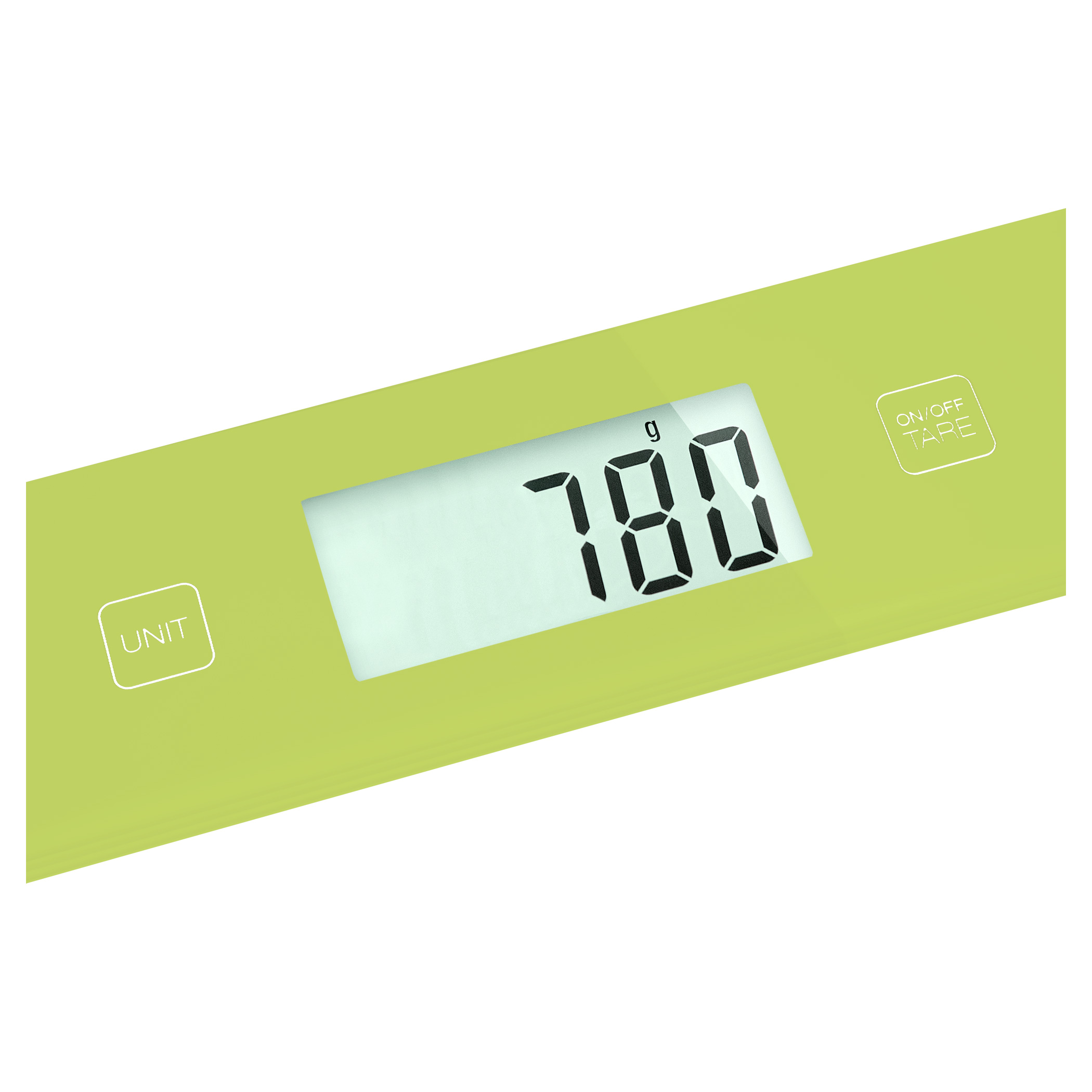 Set Of Green Kitchen Scales With Red Arrow Pointing To 150 Stock