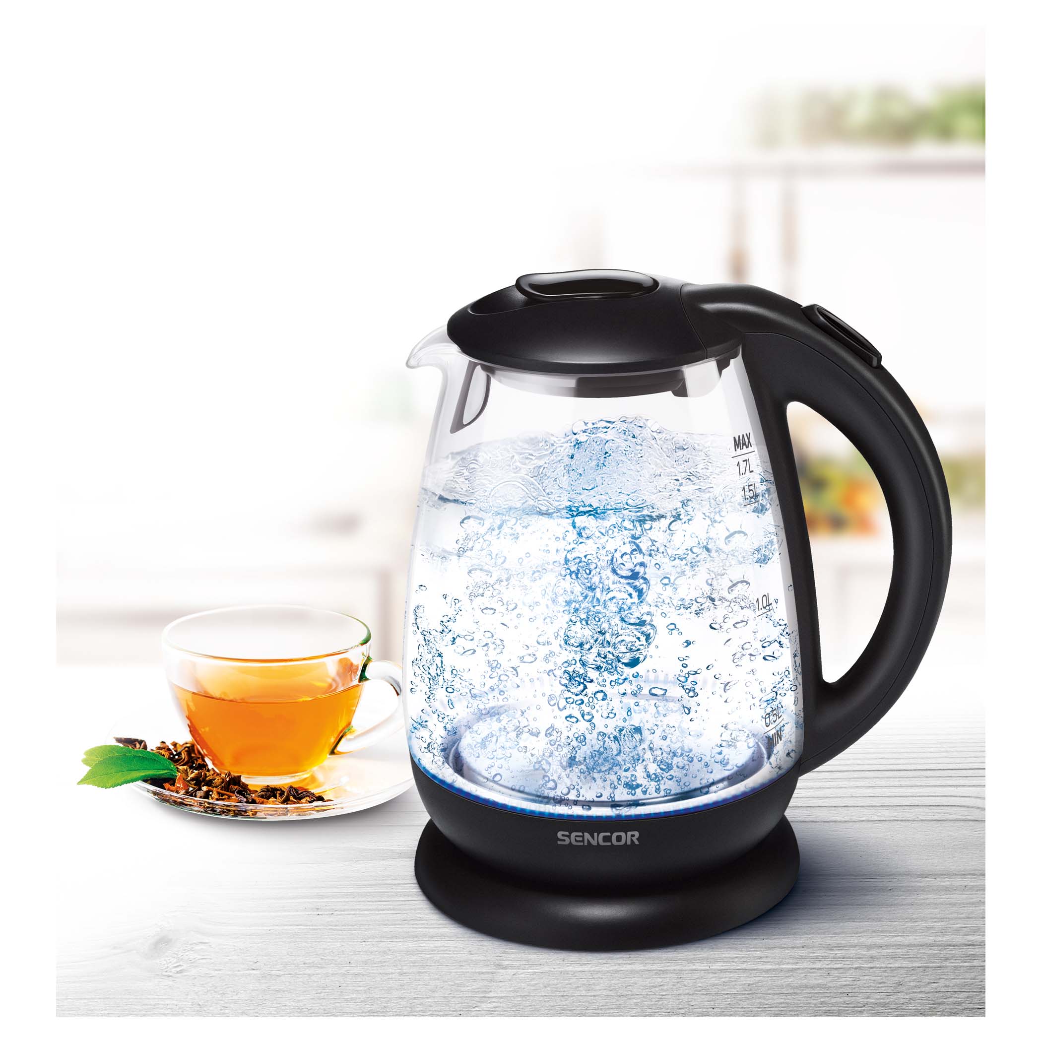 Sencor SWK1571BL Electric Kettle with Display and Power Cord Base, Blue  (Metallic) 