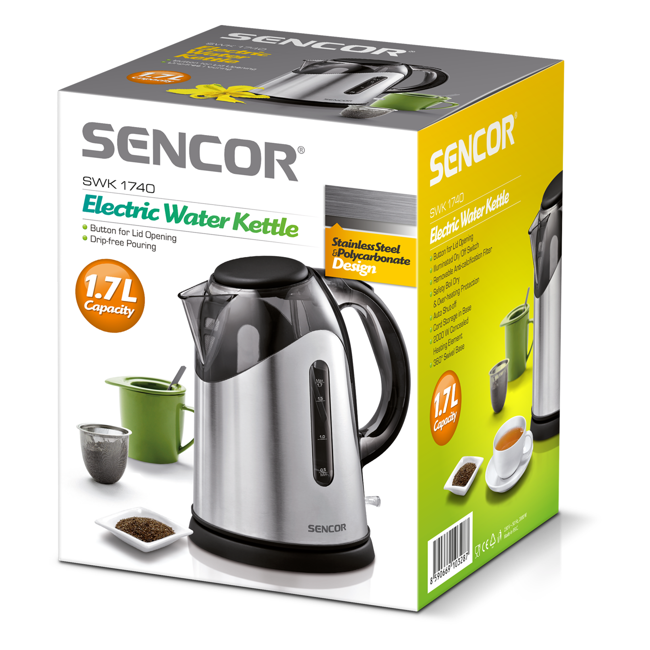 Sencor SWK1571BL Electric Kettle with Display and Power Cord Base, Blue  (Metallic) 