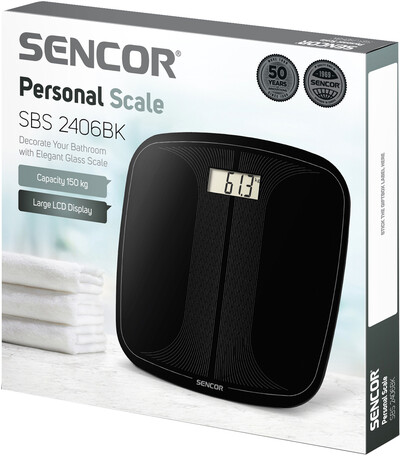 SENCOR SBS 2300BK Bilancia Pesapersone In Vetro Temperato - Max 150 Kg, Design Nero, Spegnimento Automatico