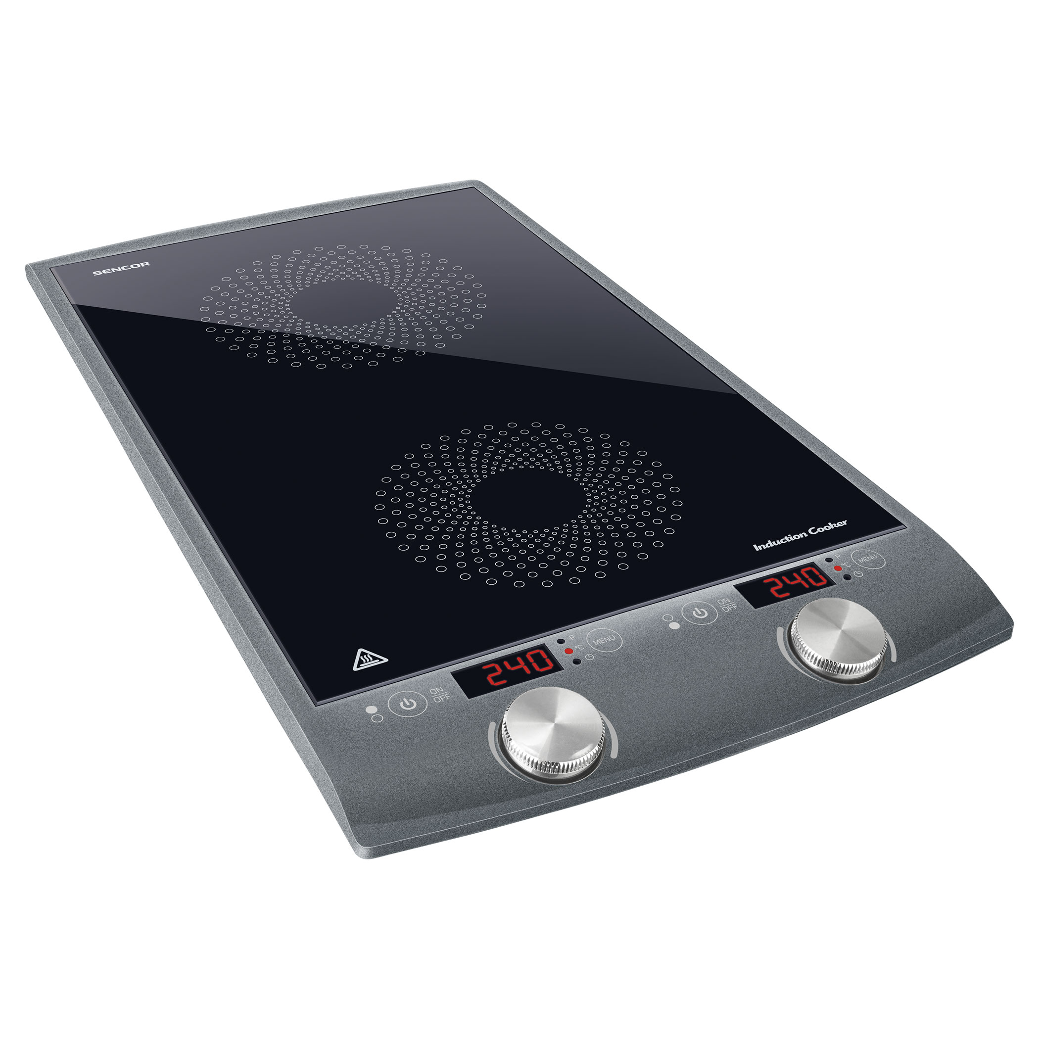 Temperature Control 60-240 °C in 20 °C Steps 2900 W Diameter 145 and 167 mm Sencor SCP 4202GY Double-Sided Induction Hob 